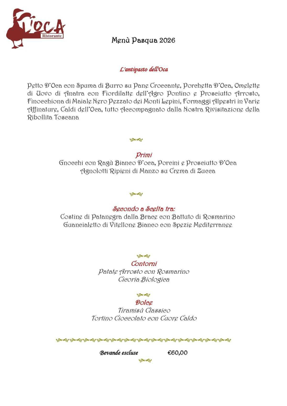 Menù di Pasqua 2026
