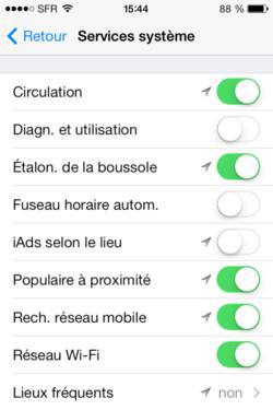 Mise à jour vers iOS 7 : certains paramètres de confidentialité désactivés