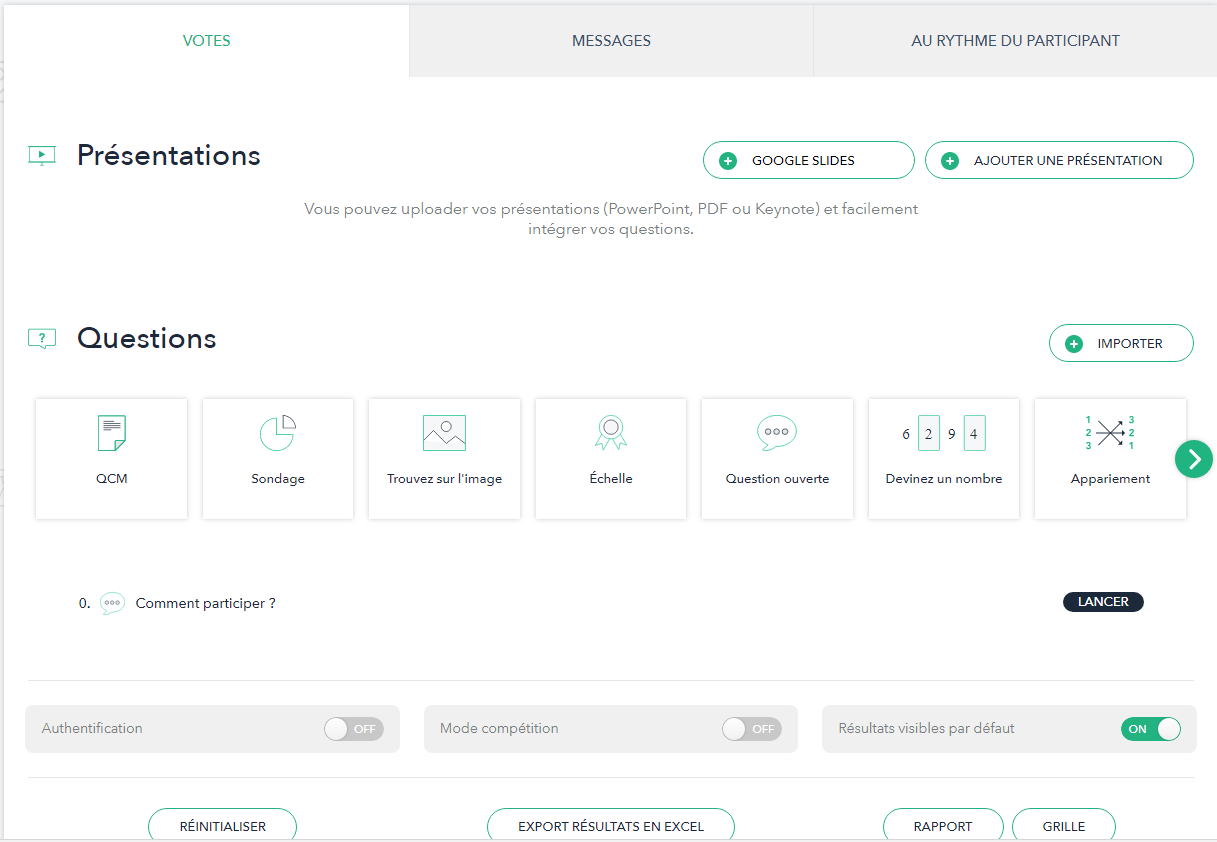 L'interface de gestion du cours interactif