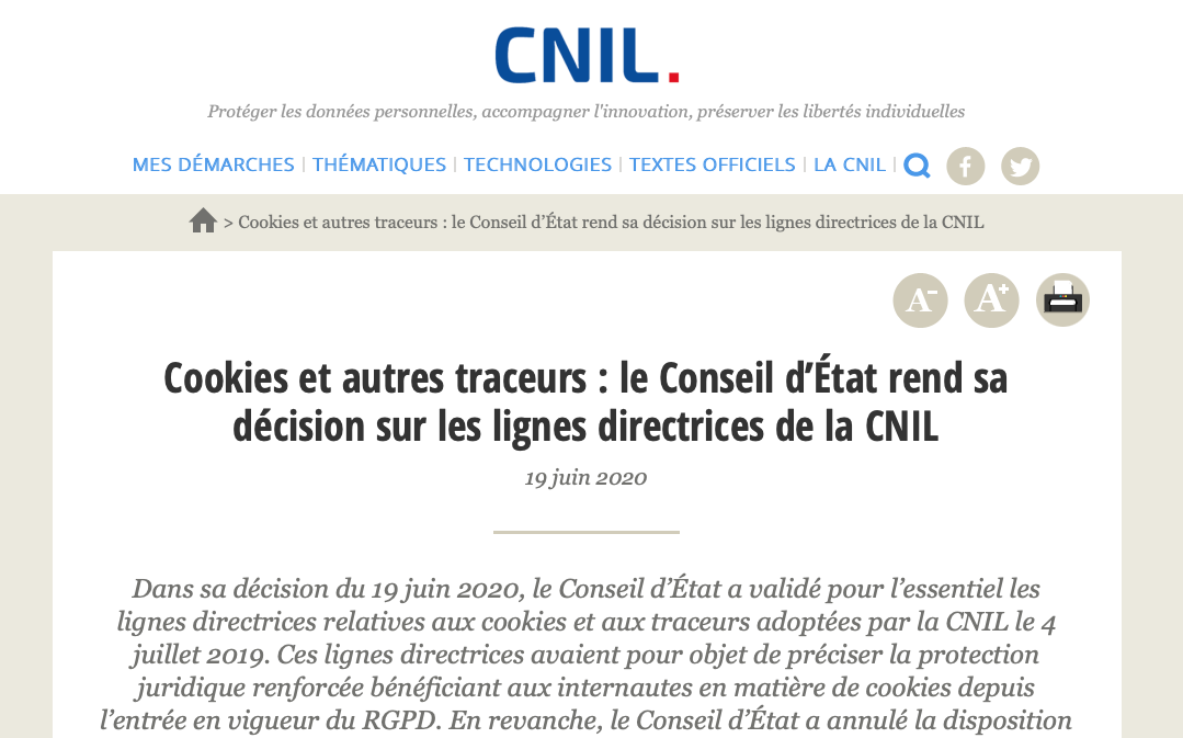 Le Conseil d’État censure les lignes directrices de la CNIL sur l’interdiction du « cookie wall »