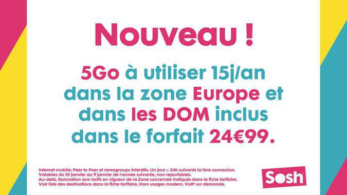 Roaming : Sosh donne la réplique à B&You avec une offre à 5 Go en Europe