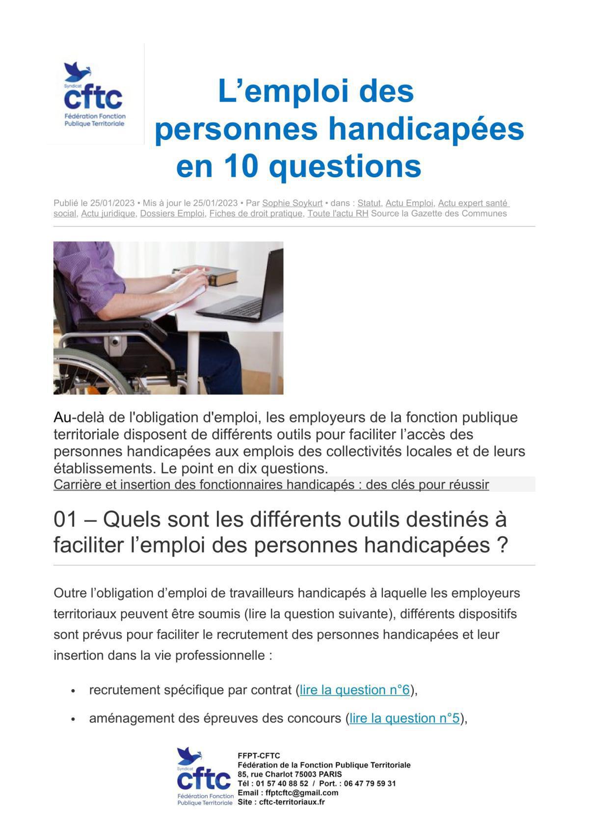 L’emploi des personnes handicapées en 10 questions