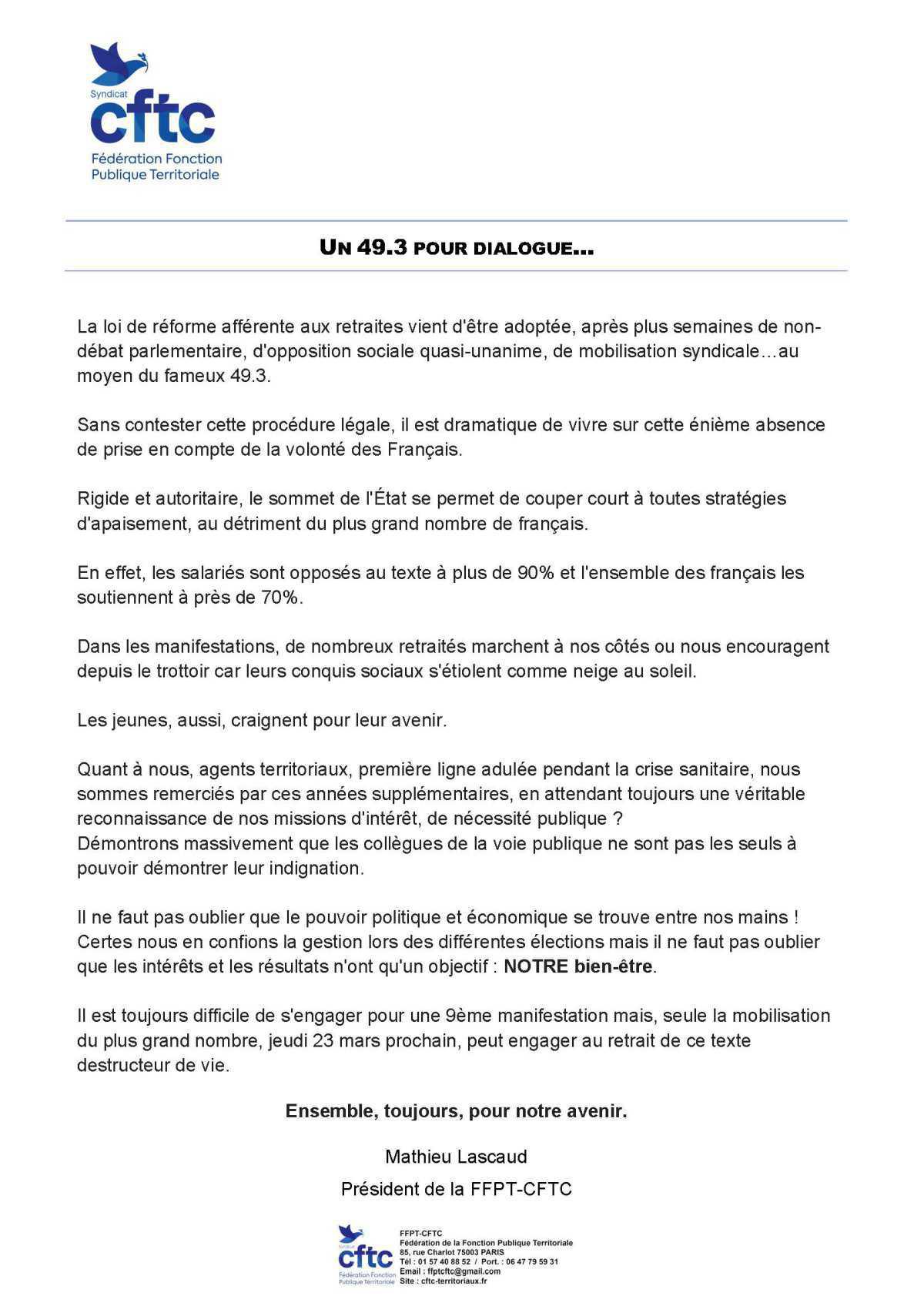 Un 49.3 pour dialogue...