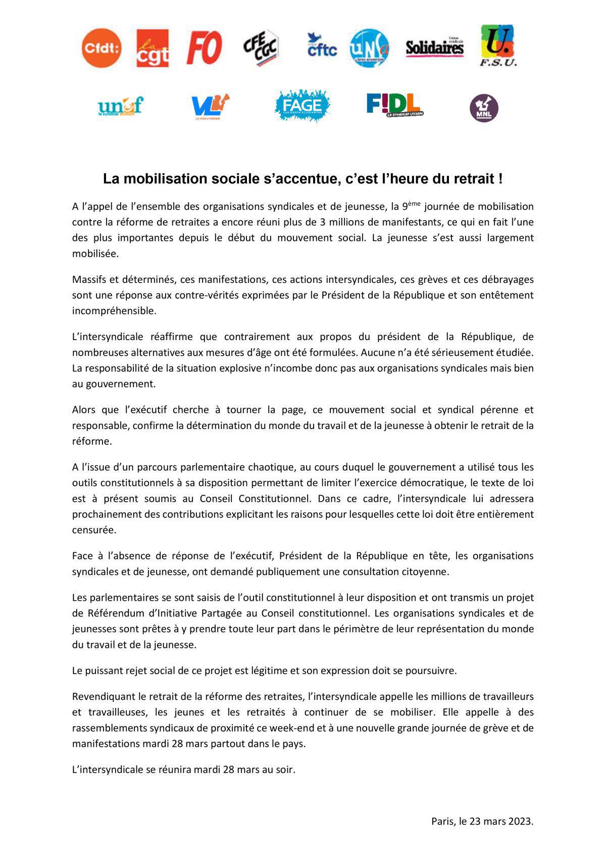 La mobilisation sociale s'accentue, c'est l'heure du retrait !