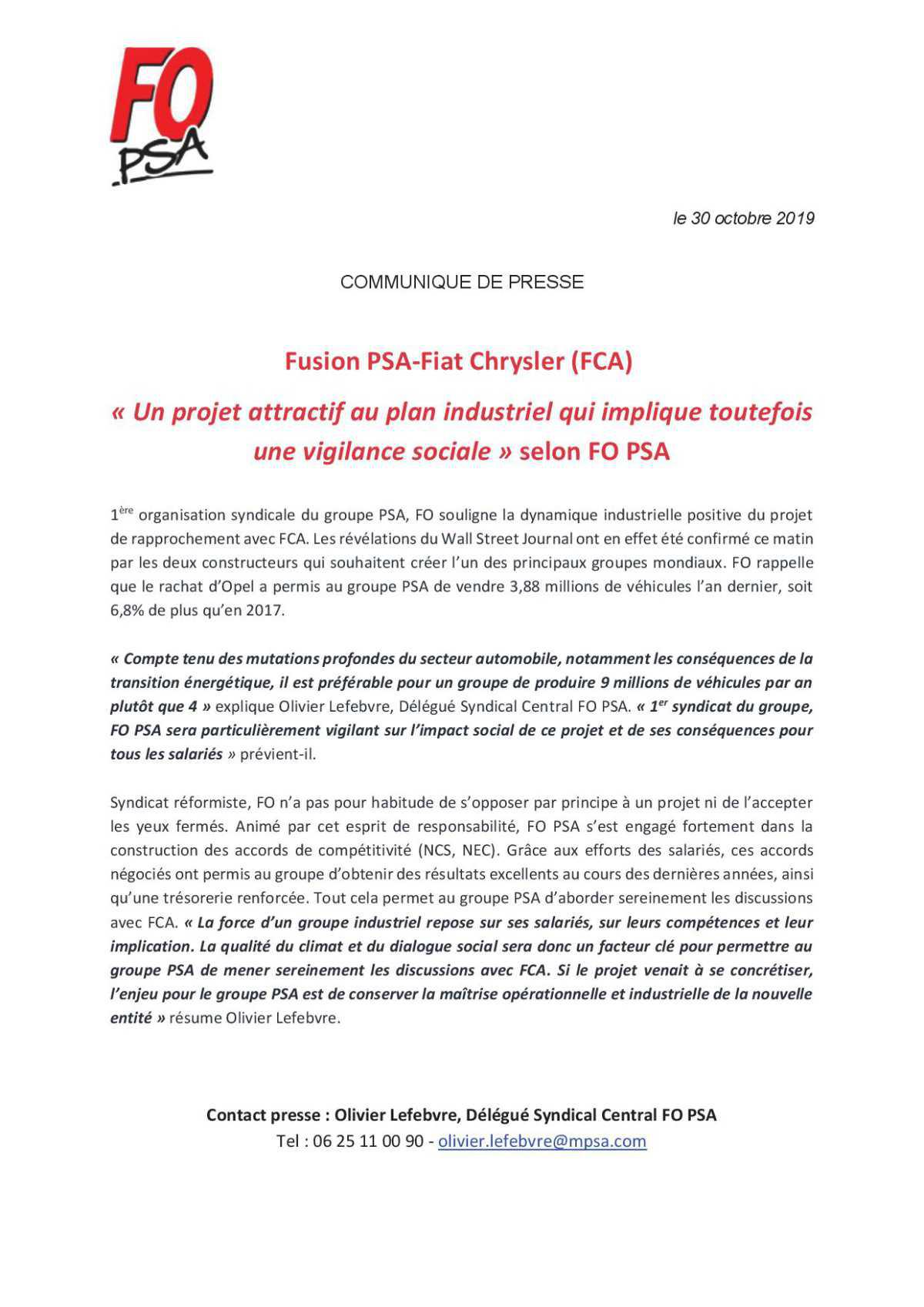 Fusion PSA /Groupe FCA ?