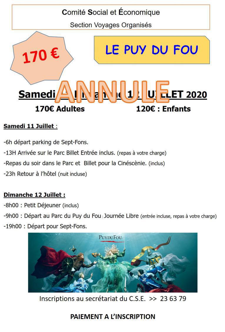 Weekend au PUY DU FOU>> ANNULE Weekend au PUY DU FOU>> ANNULE