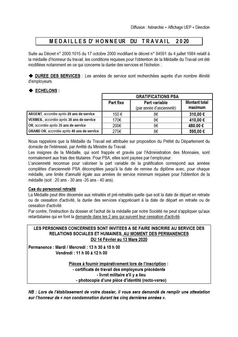 Medailles Du Travail 2020