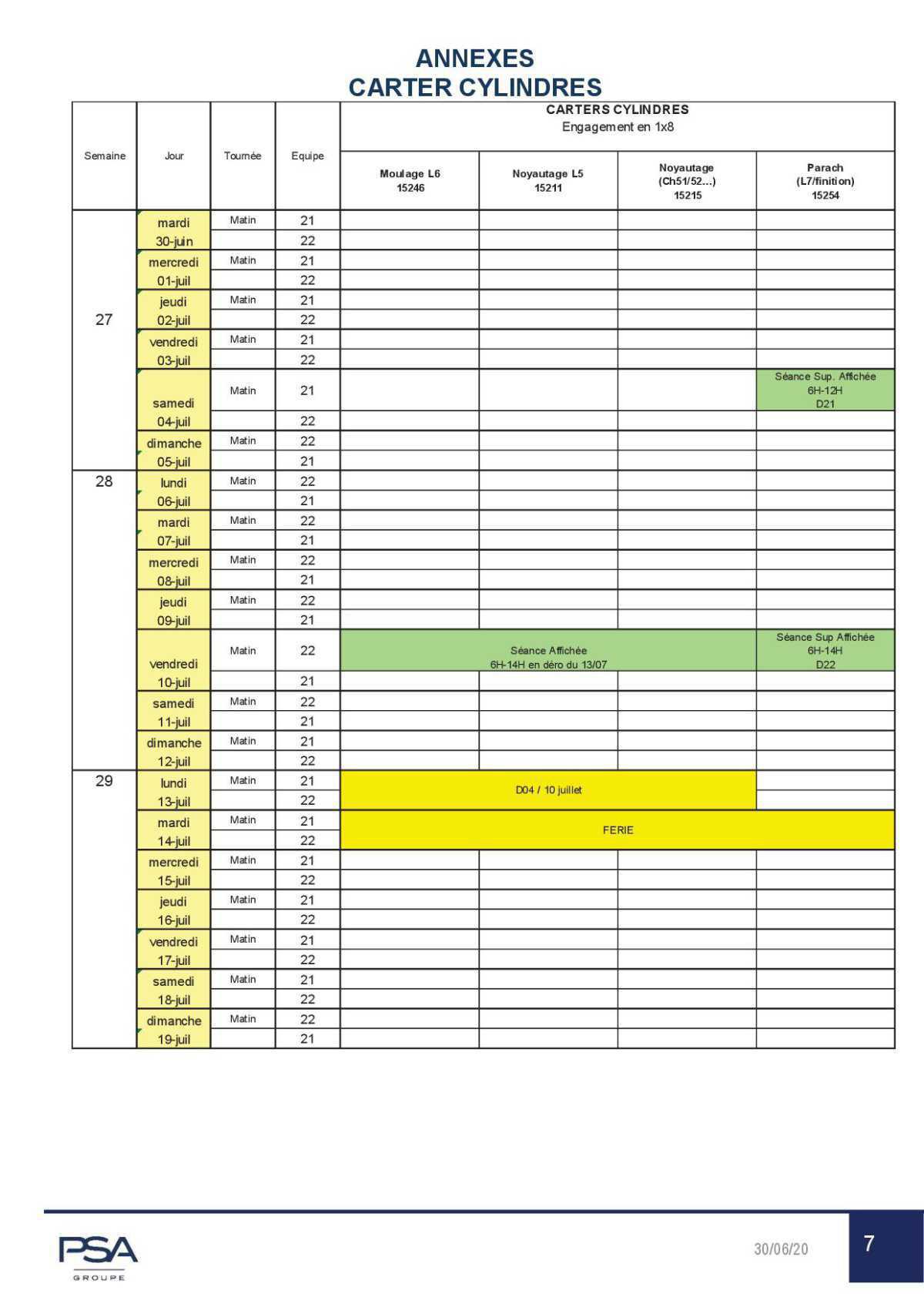 Calendrier complet du CSE du 30 Juin Calendrier complet du CSE du 30 Juin