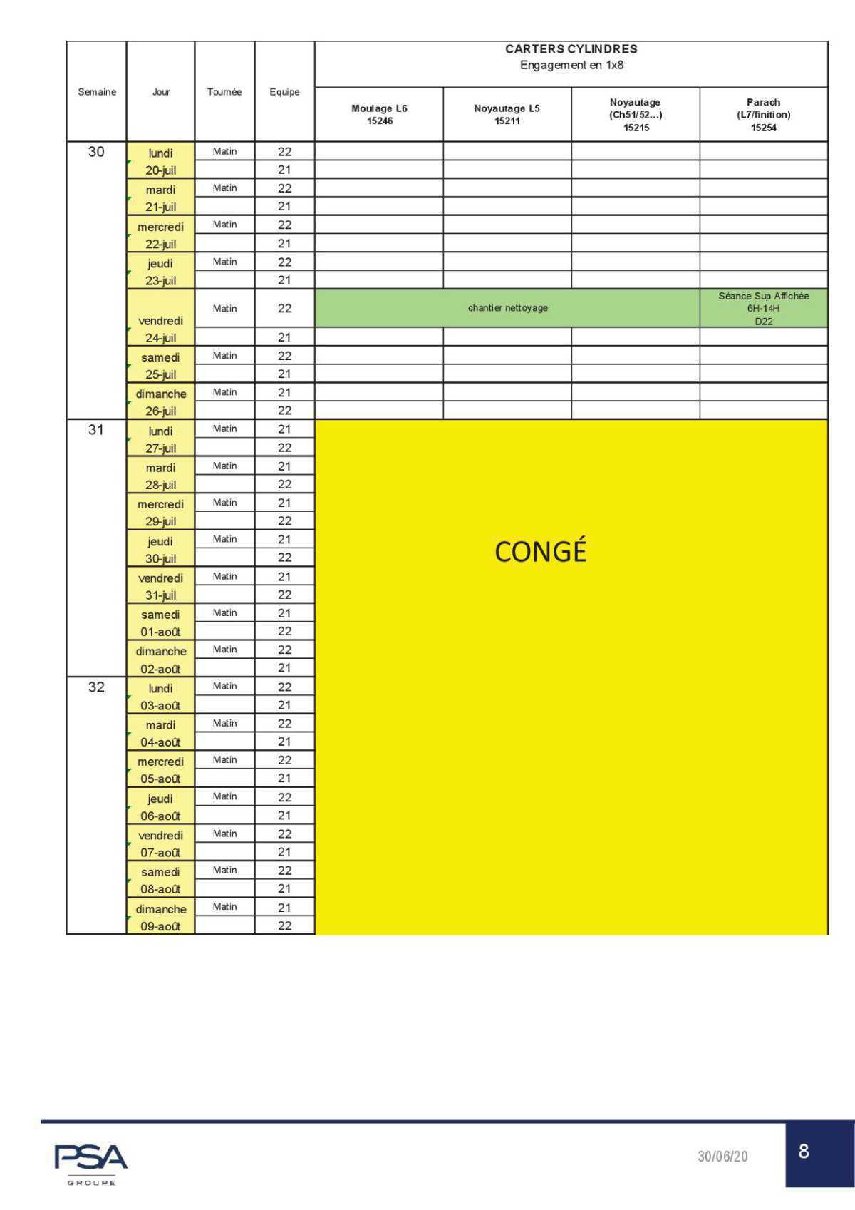 Calendrier complet du CSE du 30 Juin Calendrier complet du CSE du 30 Juin