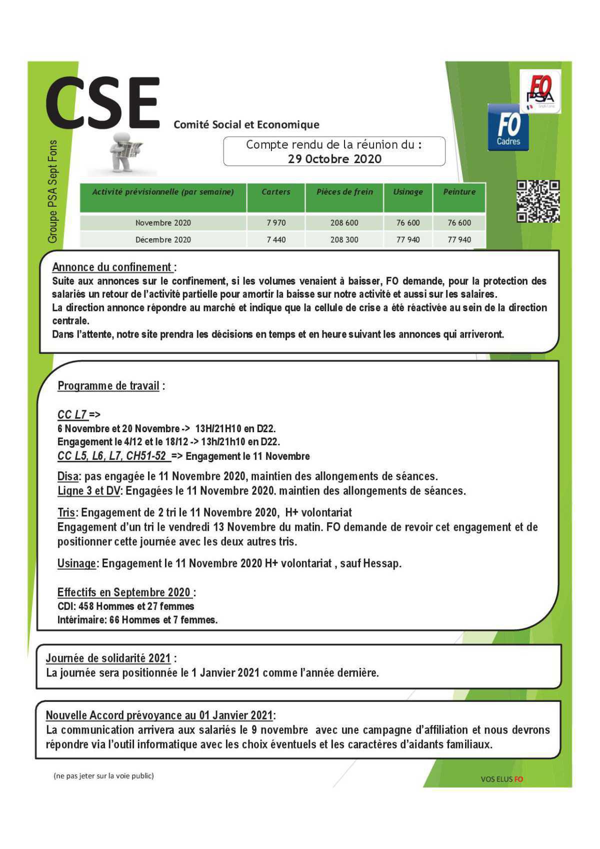 Compte Rendu complet du CSE du 29 Octobre 2020.