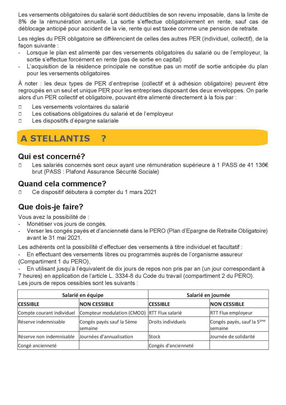 Plan Epargne Retraite... FO vous imforme !