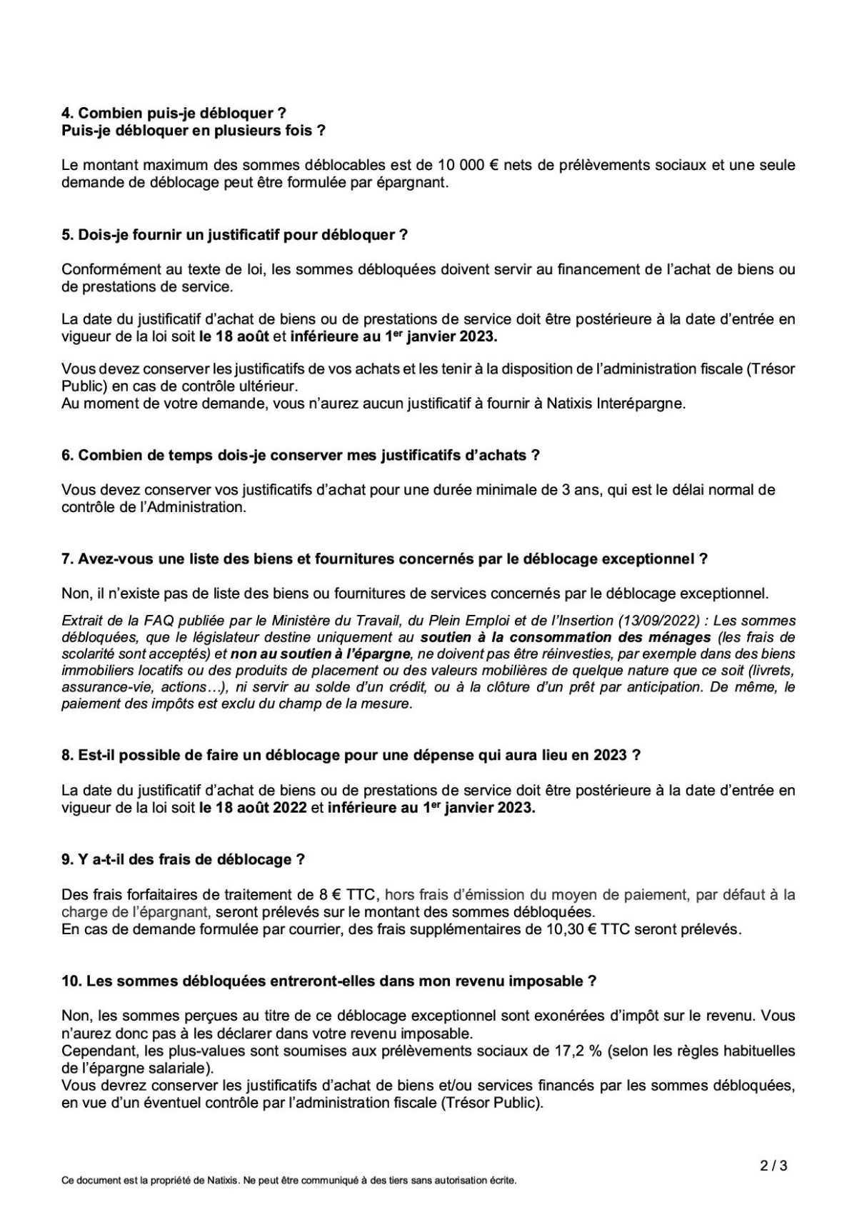 Déblocage des fonds NATIXIS.