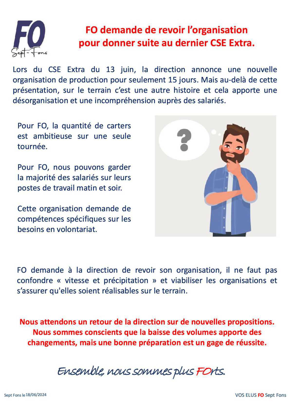 FO demande de revoir l'organisation carters depuis le CSE Extra.