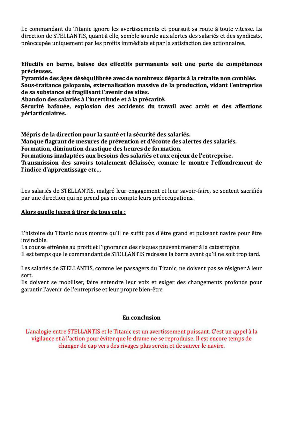 Déclaration FO lue devant le RH monde lors du CSE Central.