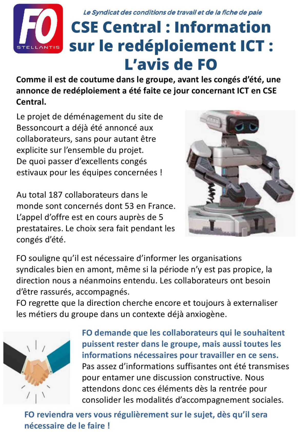 CSE Central, information sur ICT (informatique)