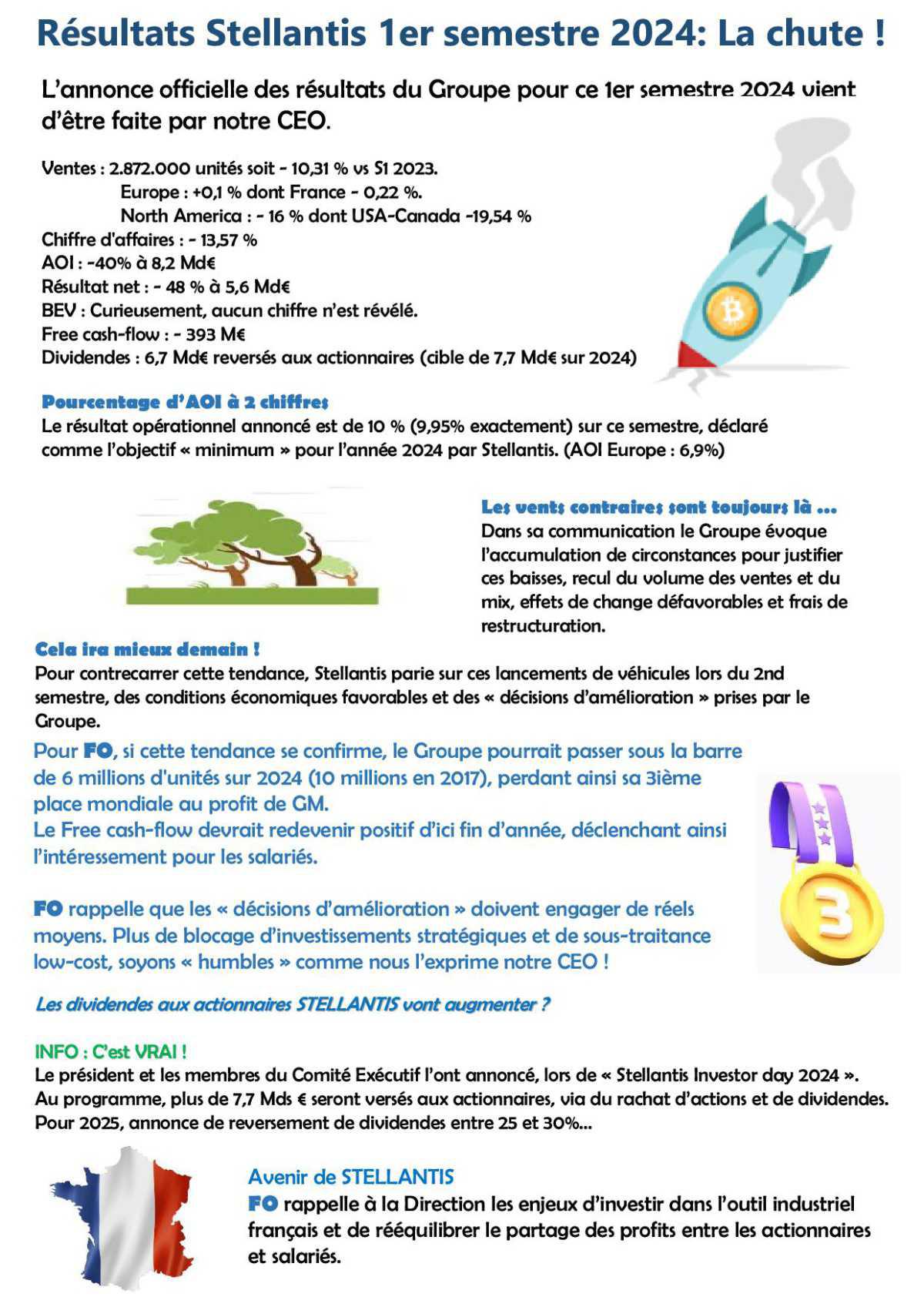 Tract sur les résultats de Stellantis au premier semestre 2024.