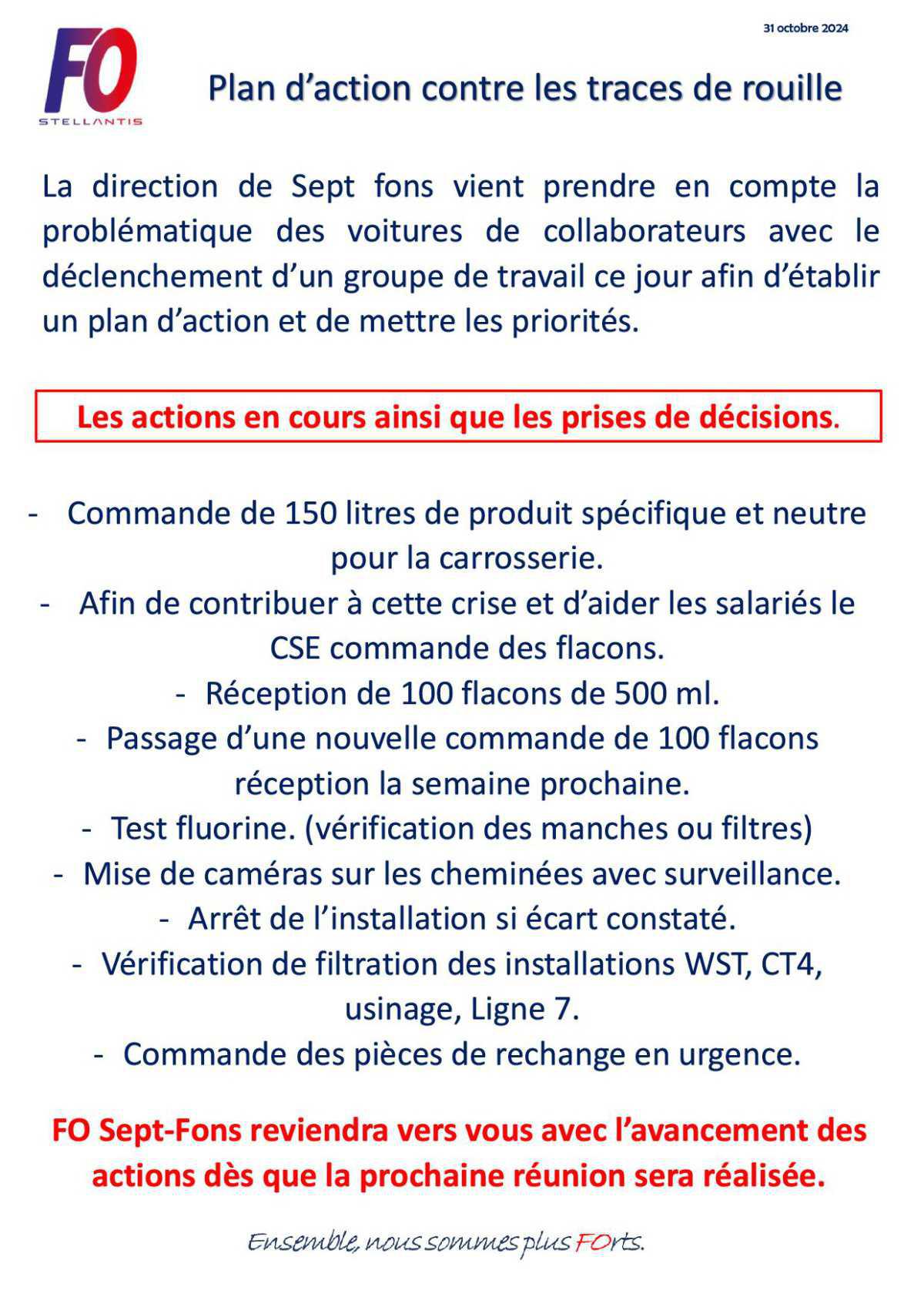 Plan d'action suite à notre tract sur la rouille.