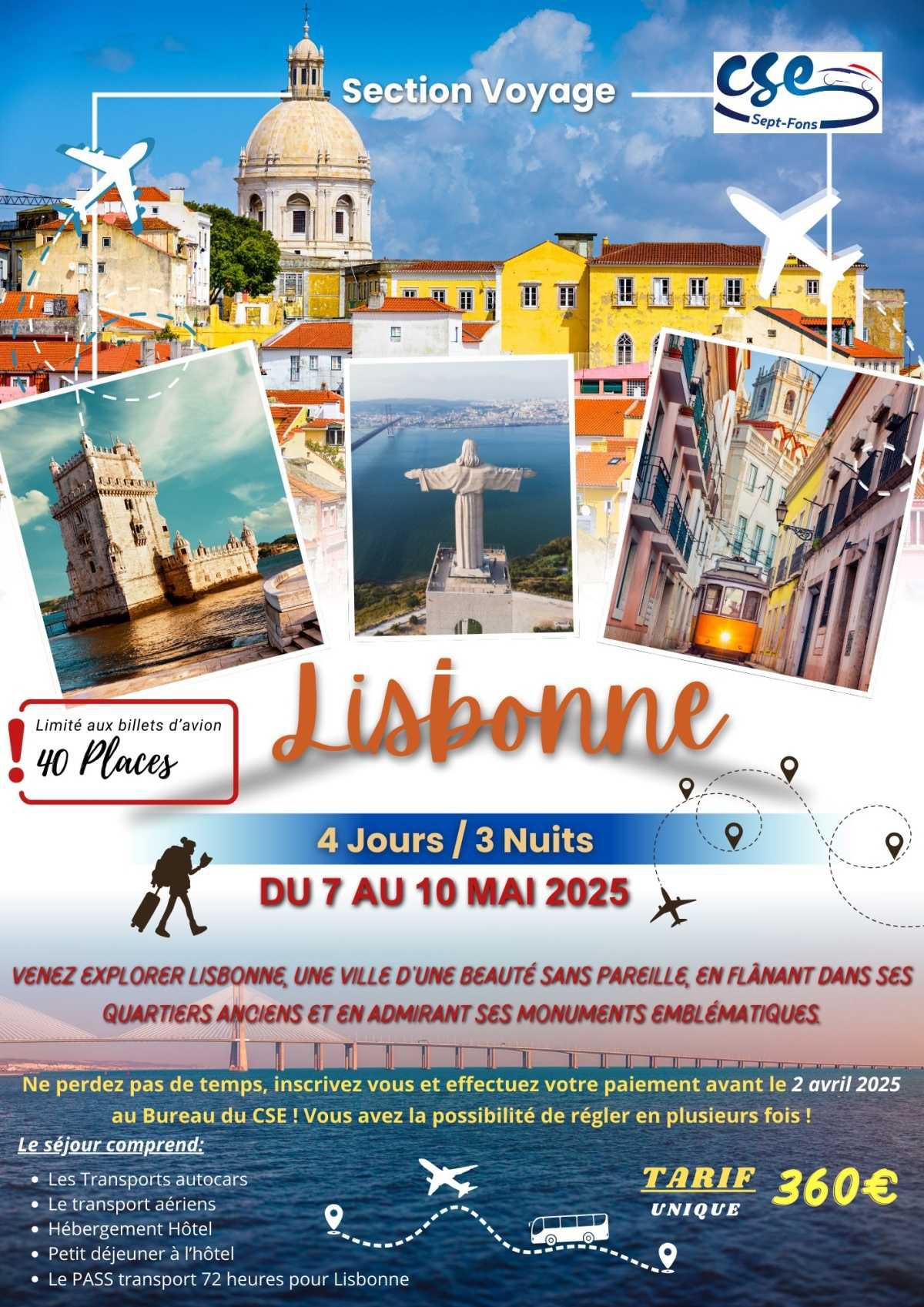 Voyage LISBONNE, 7 au 10 mai 2025.