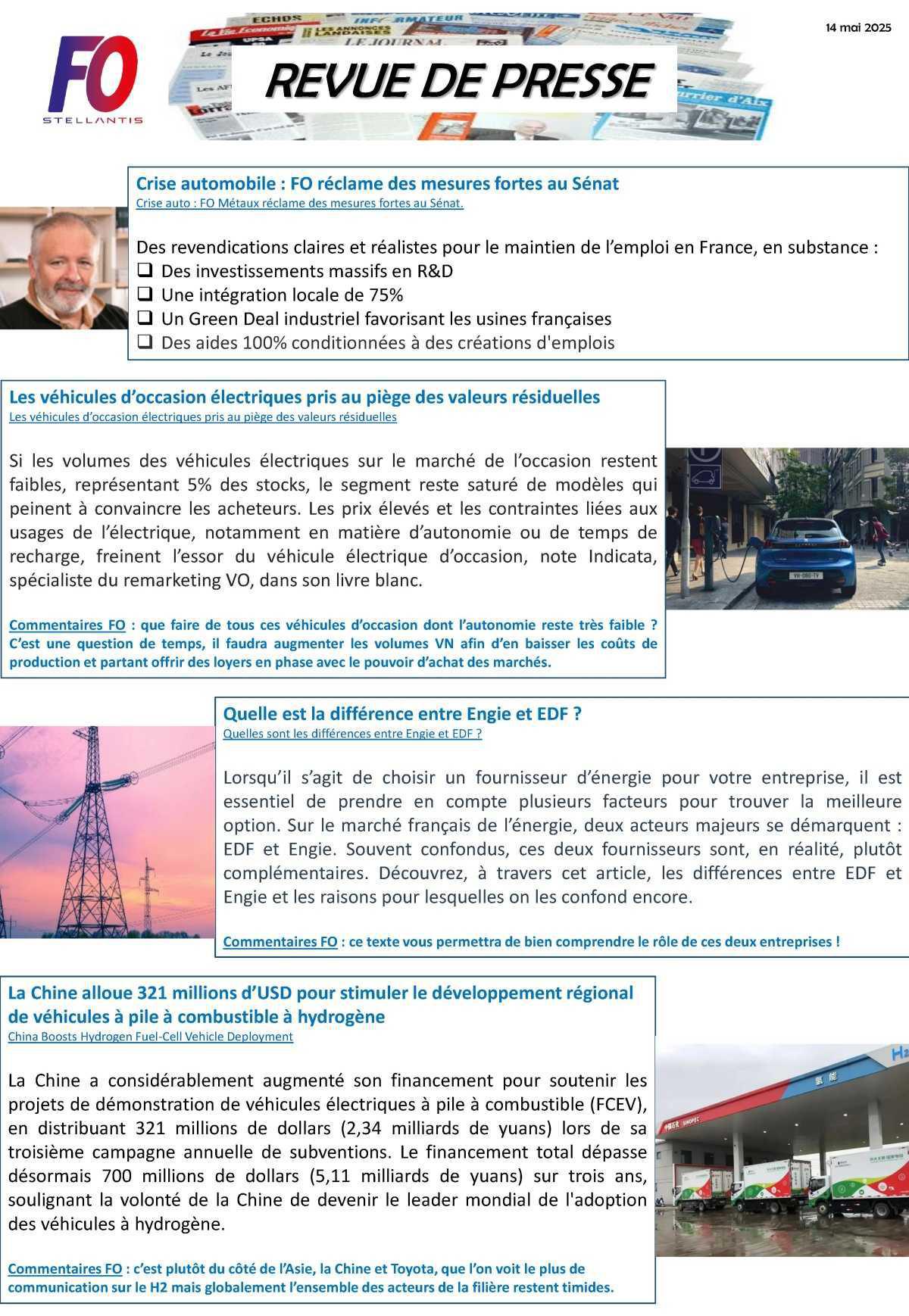 REVUE DE PRESSE FO, 14 mai 2025