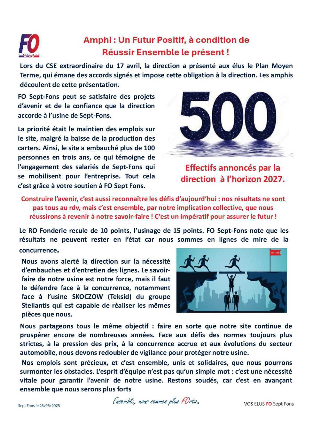 Avenir de l'usine : Du positif mais avec la réussite du présent !