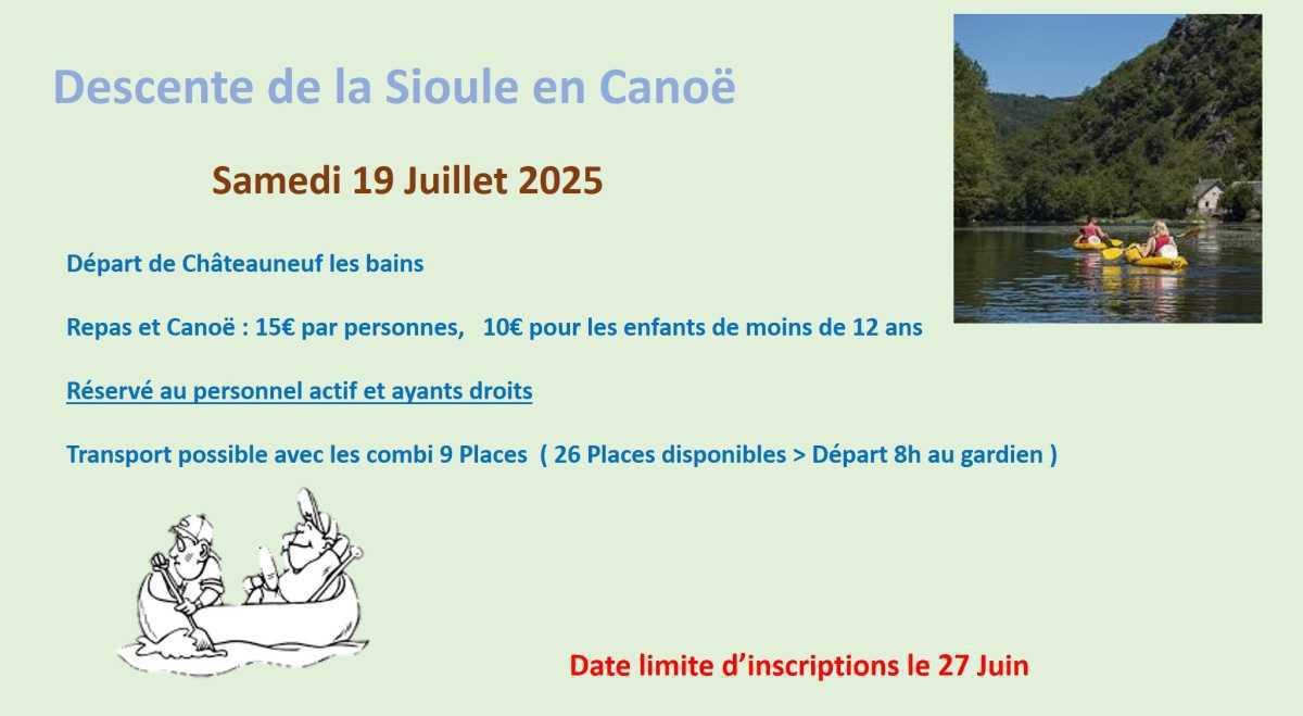 Descente de la Sioule en Canoë : 19 juillet 2025