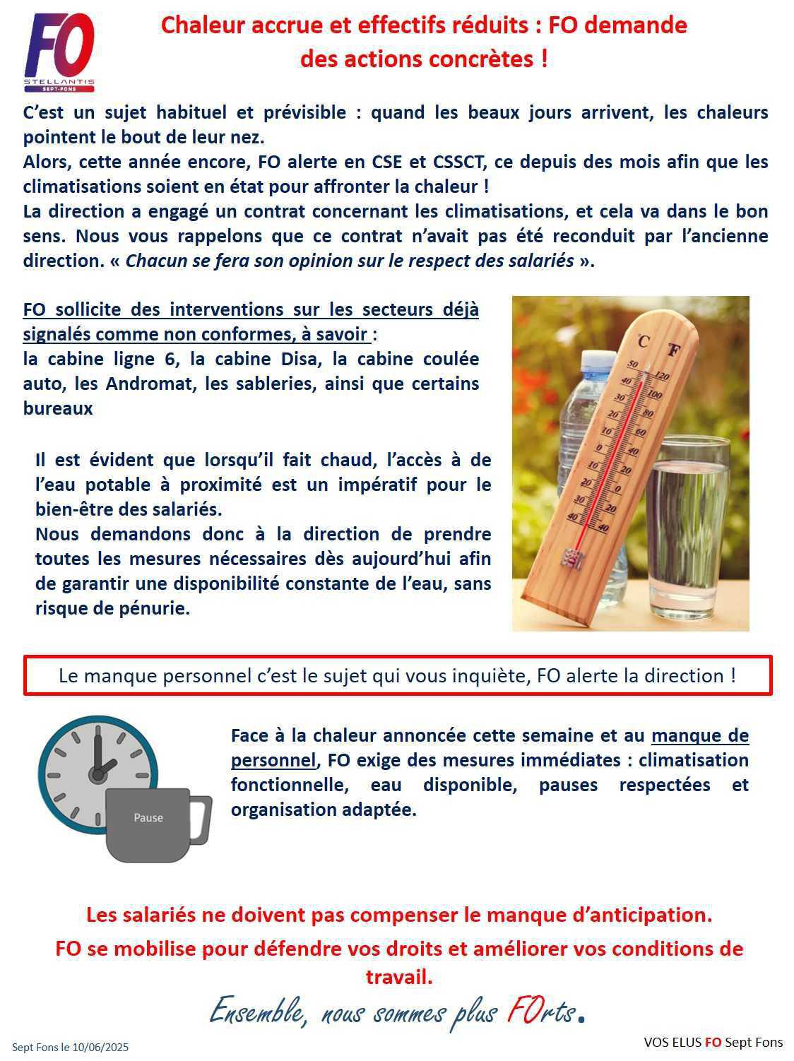 Chaleur accrue et effectifs réduits : FO demande des actions concrètes !