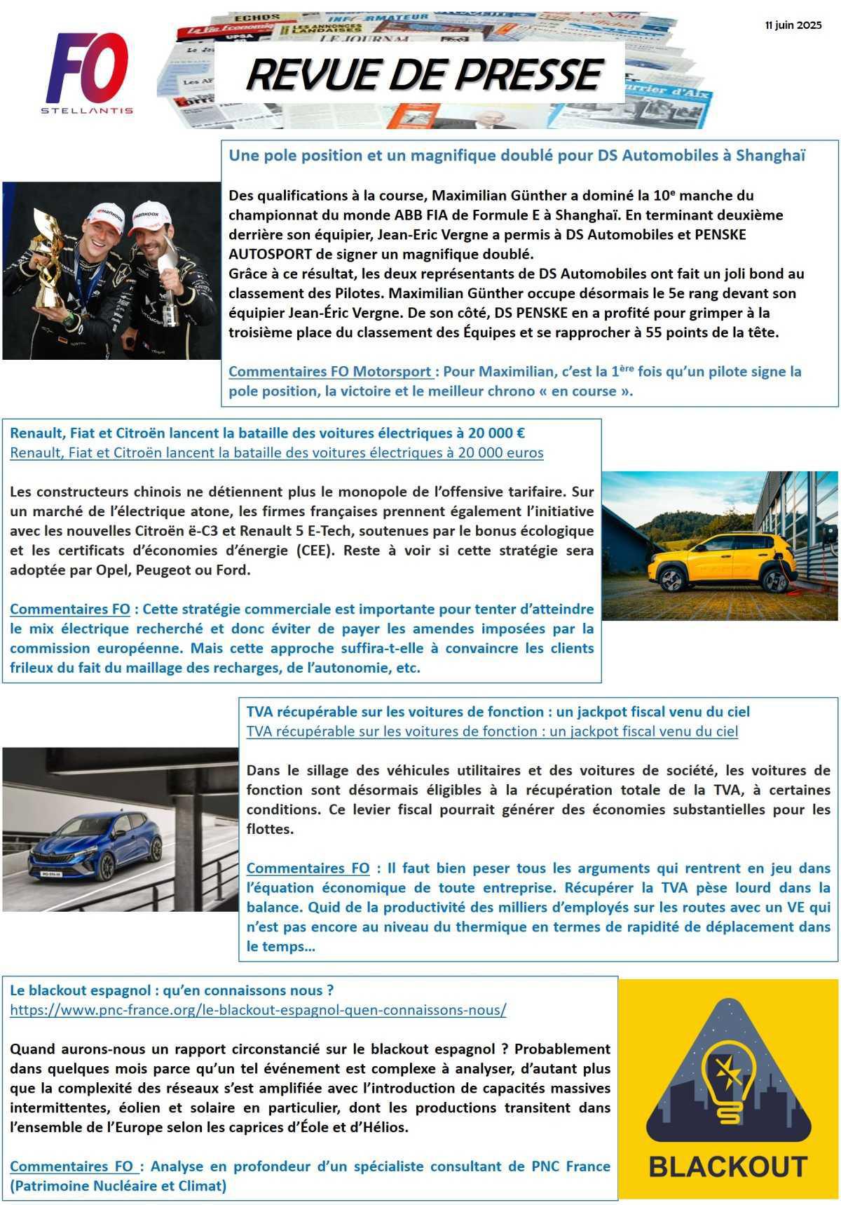 REVUE DE PRESSE FO, 10 juin 2025