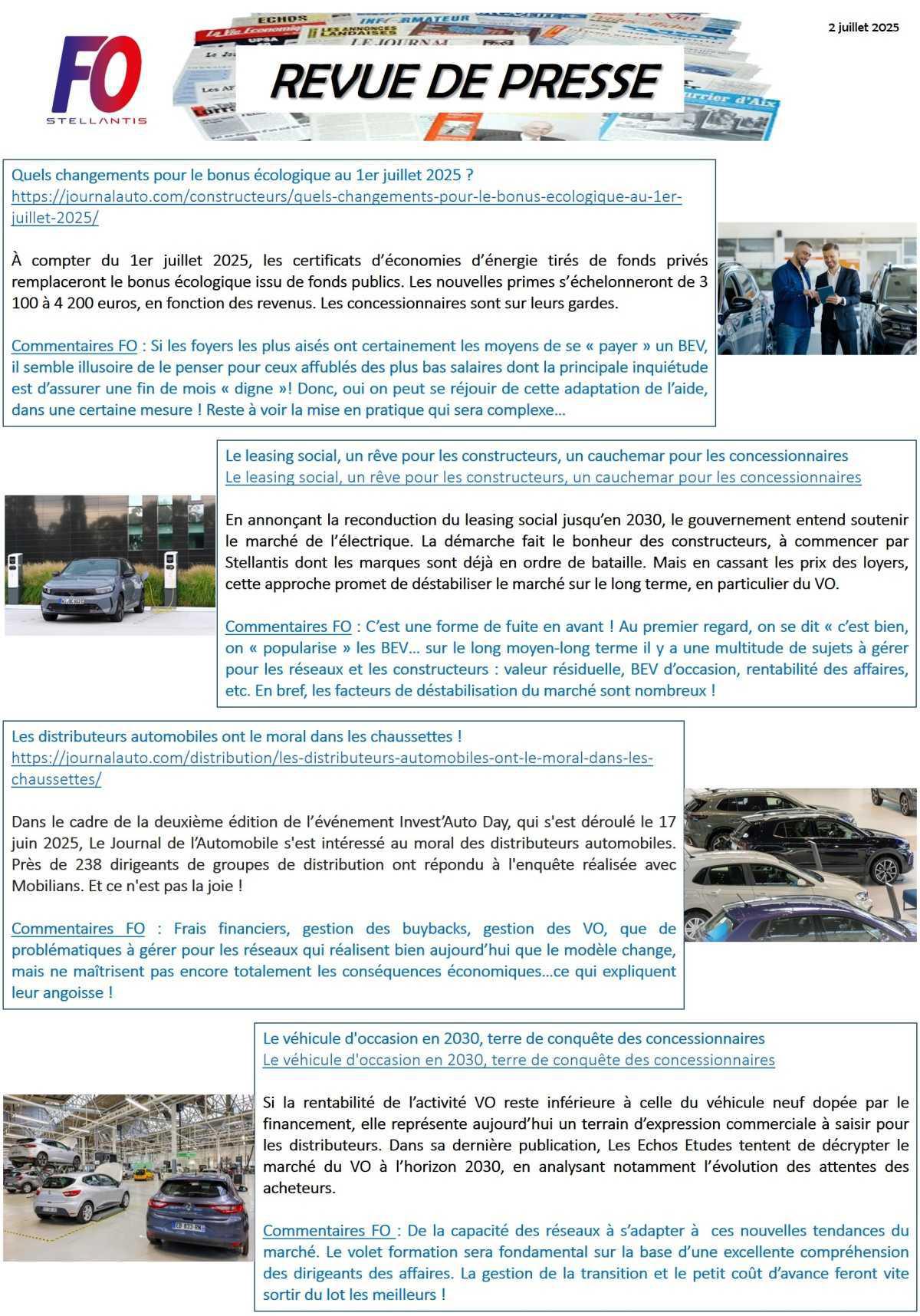 REVUE DE PRESSE FO, 2 juillet 2025