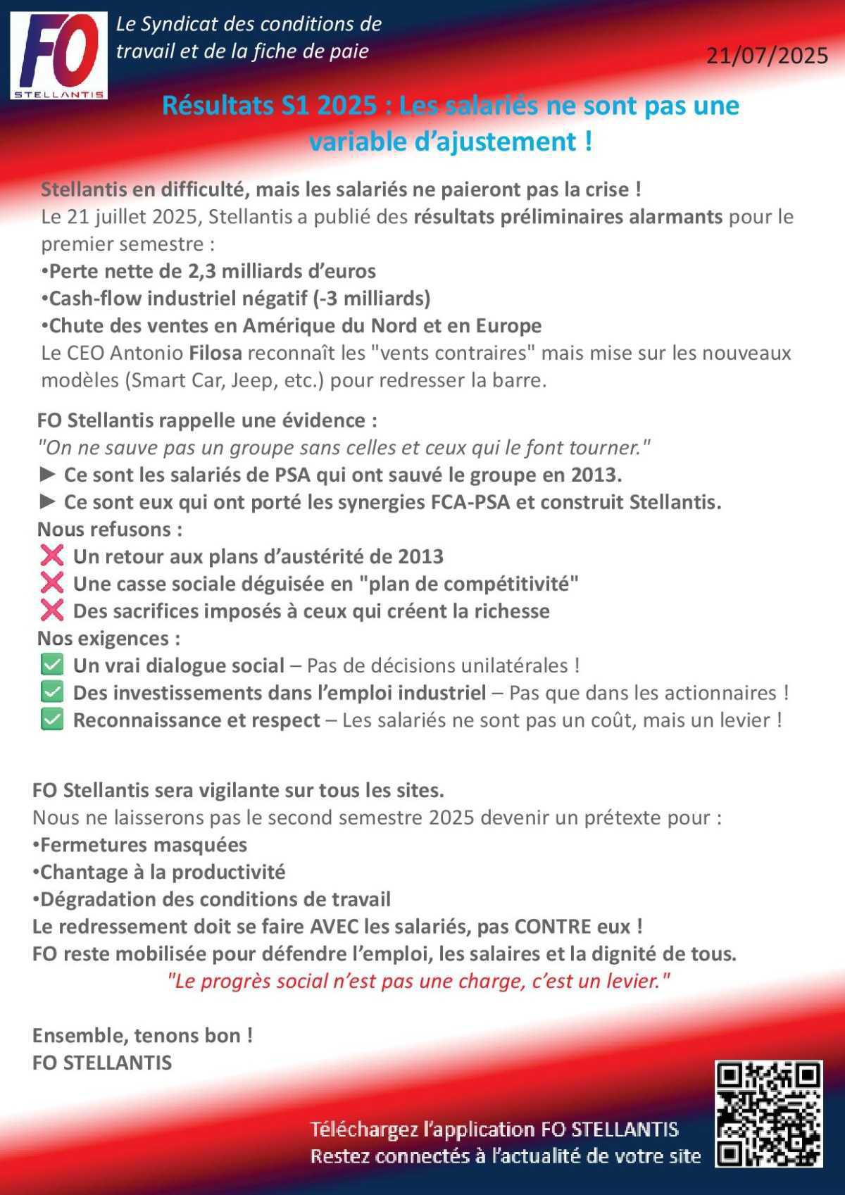 Résultat S1 2025 de Stellantis.