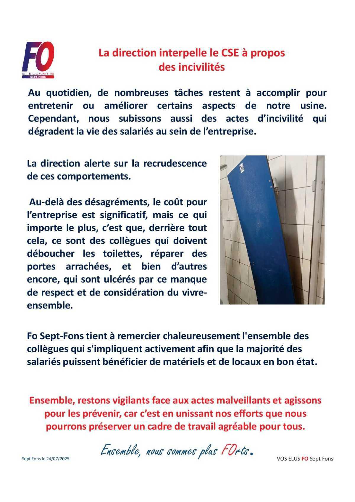 La direction interpelle le CSE à propos des incivilités.