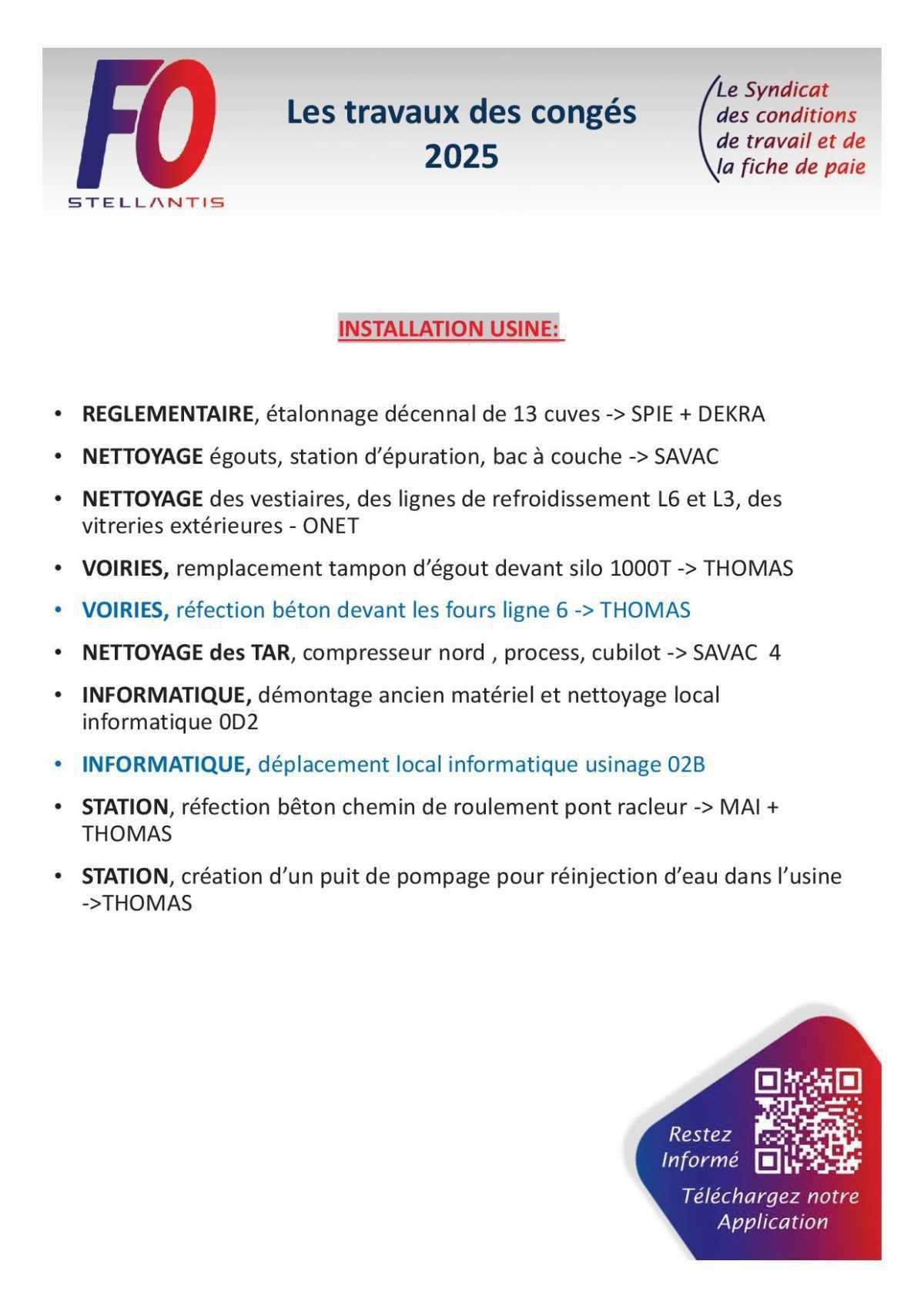 Les travaux congés 2025.