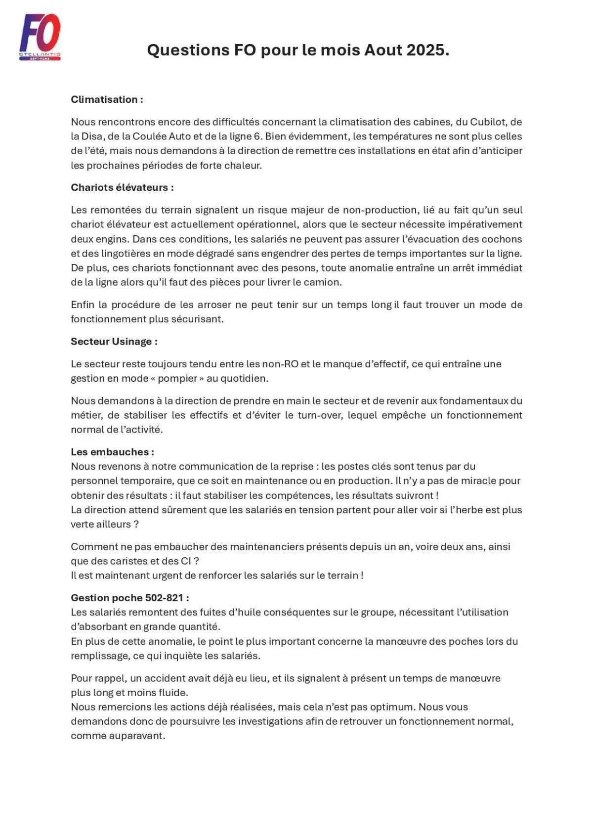 Questions FO en CSE Extra du 27 Juillet 2025.