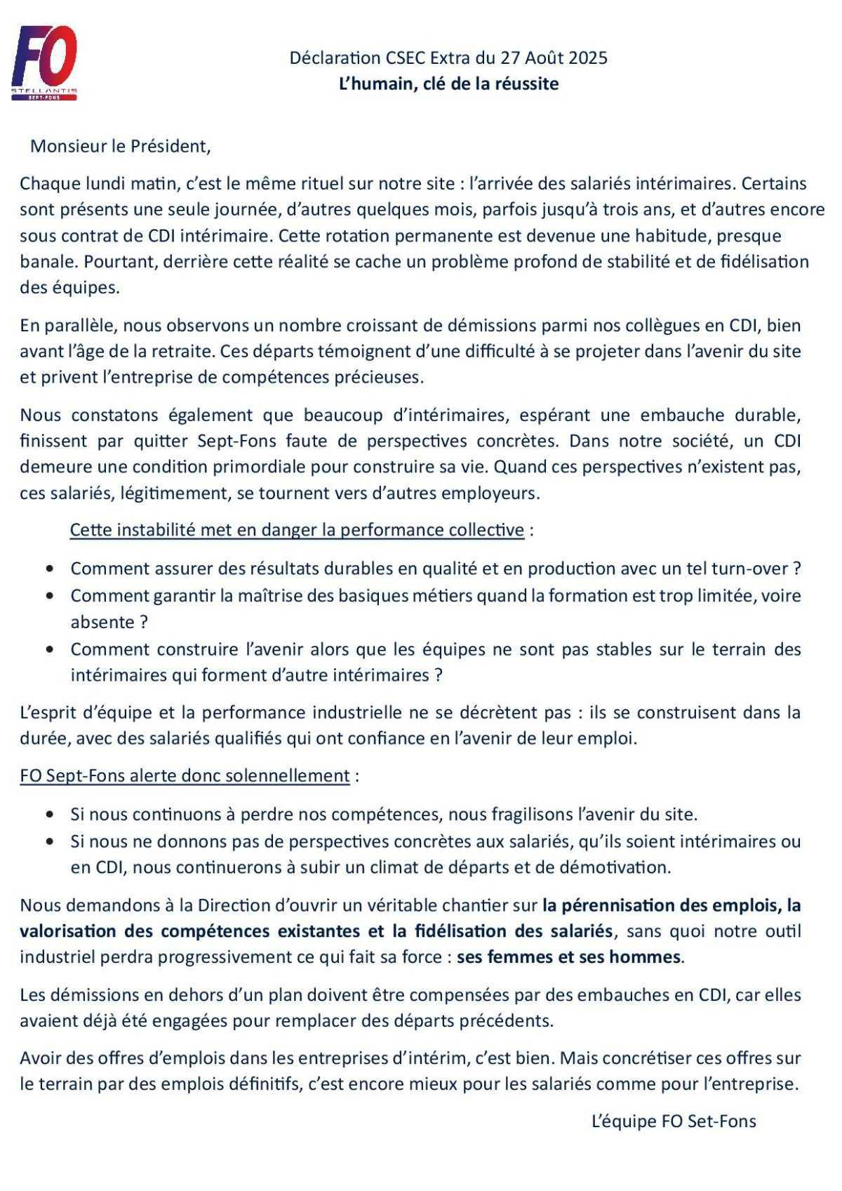 Prise de parole en CSE concernant les embauches !📢