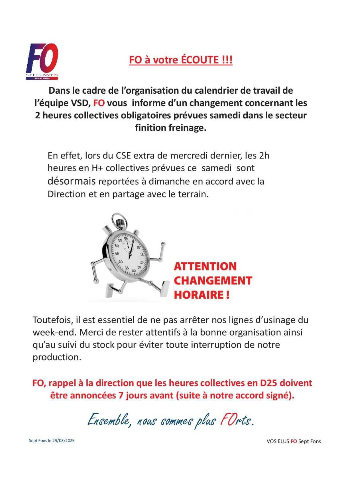 FO argumente le changement d'horaire sup au Para LPF.