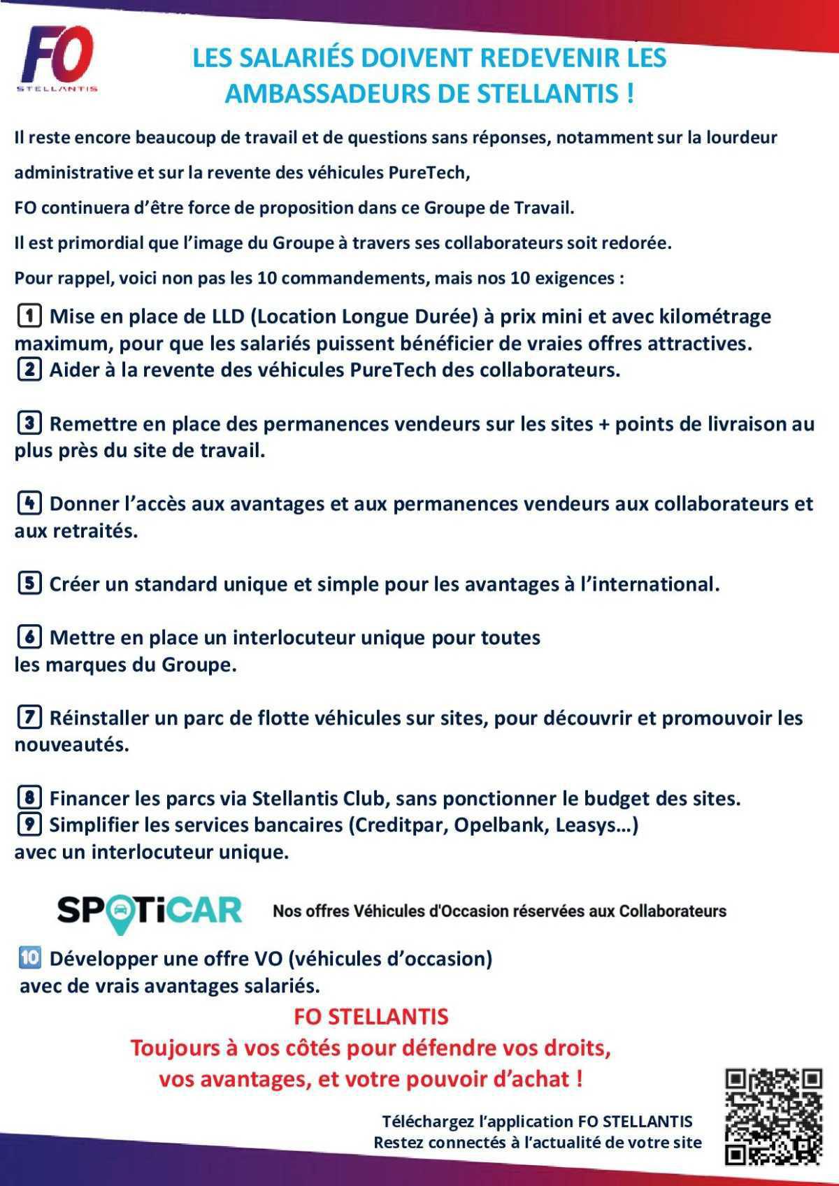 Vente de voiture aux salariés, les propositions FO.
