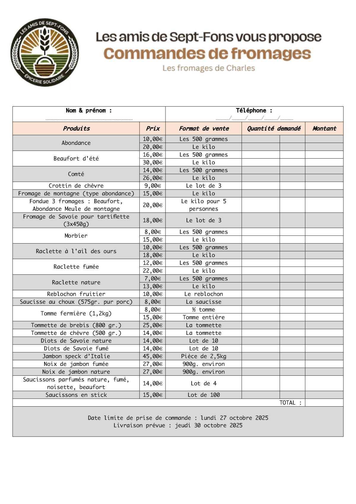 COOP : commande de fromages octobre 2025