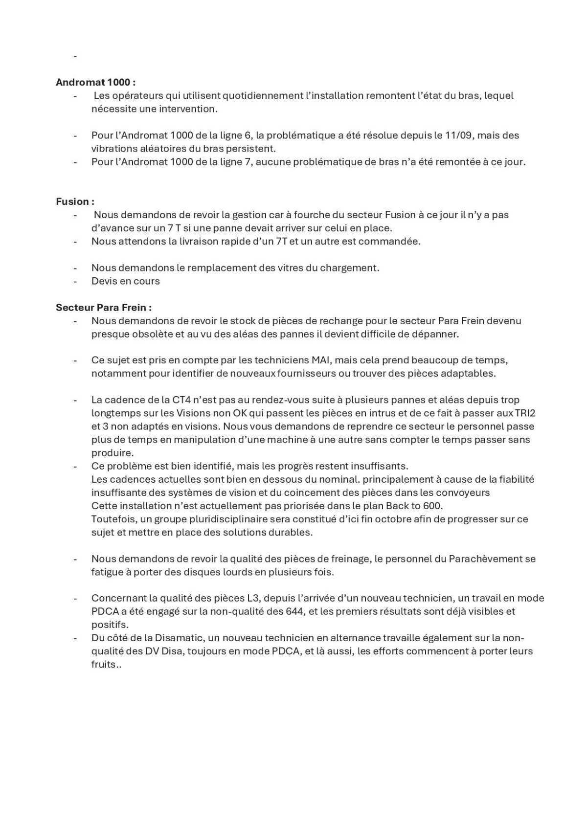 Sujets remontés en CSE par FO avec le retours de la direction !