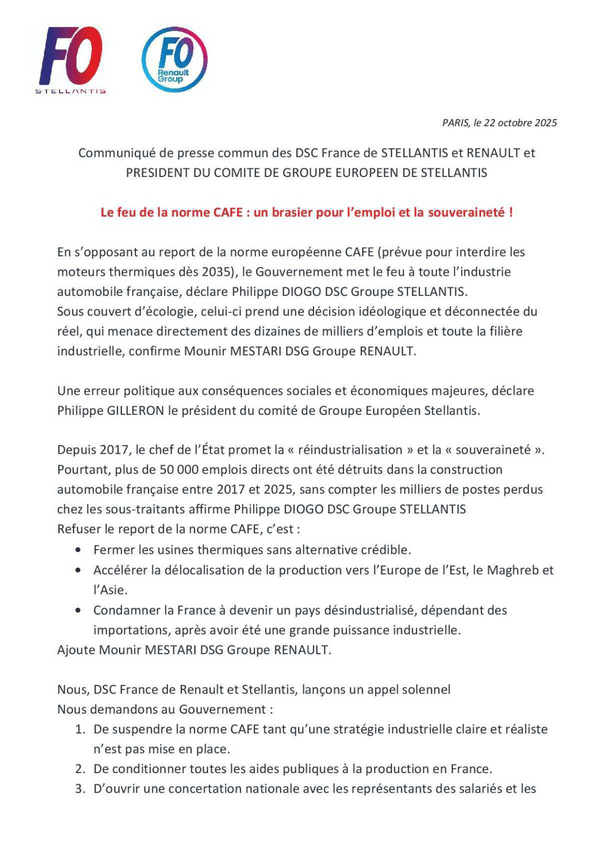 La norme CAFE, Un brasier pour l'emploi en France !