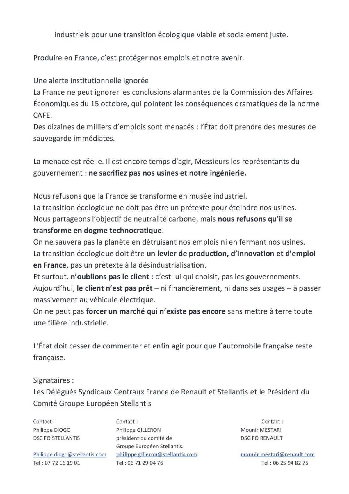 La norme CAFE, Un brasier pour l'emploi en France !
