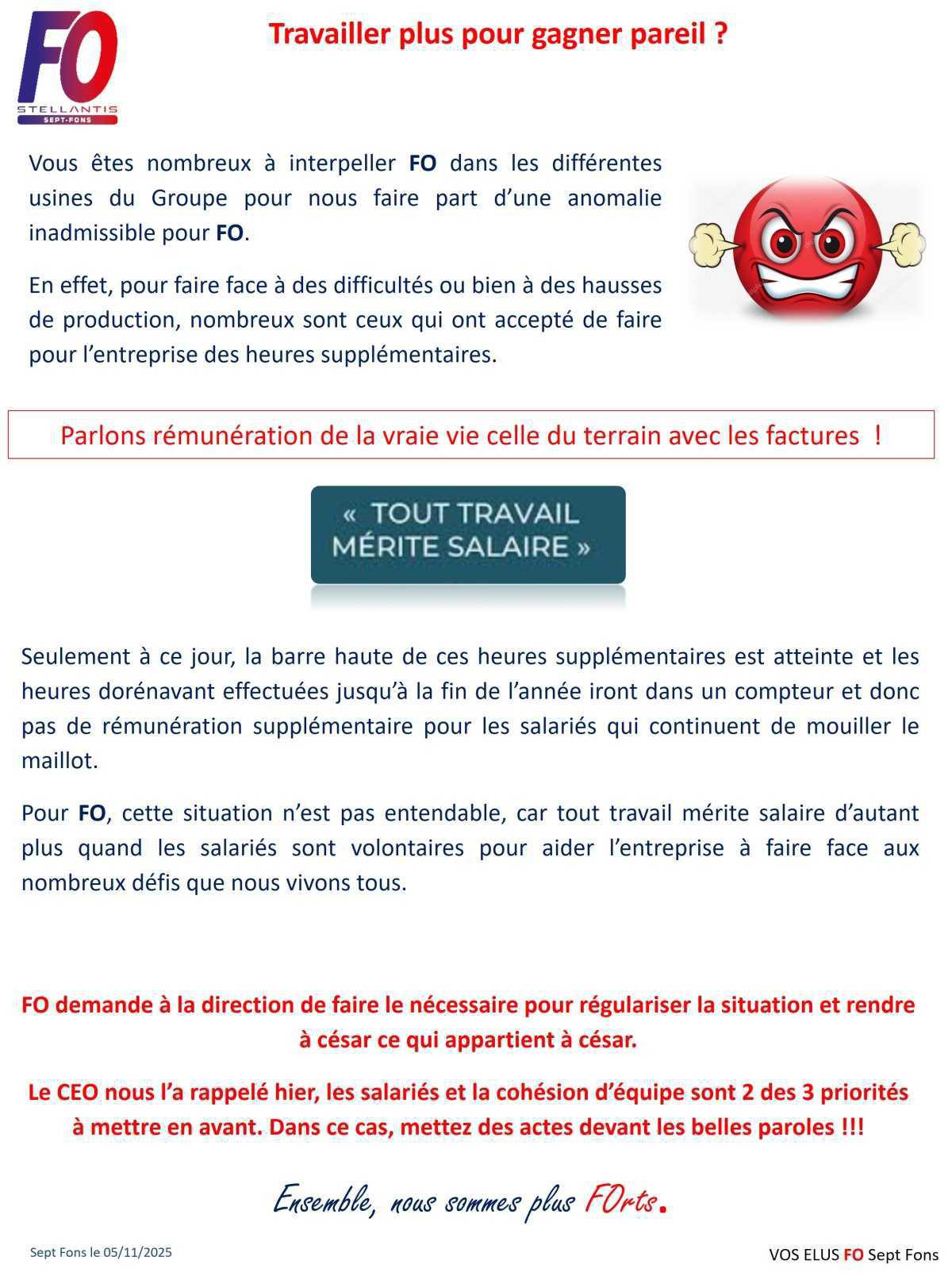 Paiement des heures sup pour FO c'est pas négociable !
