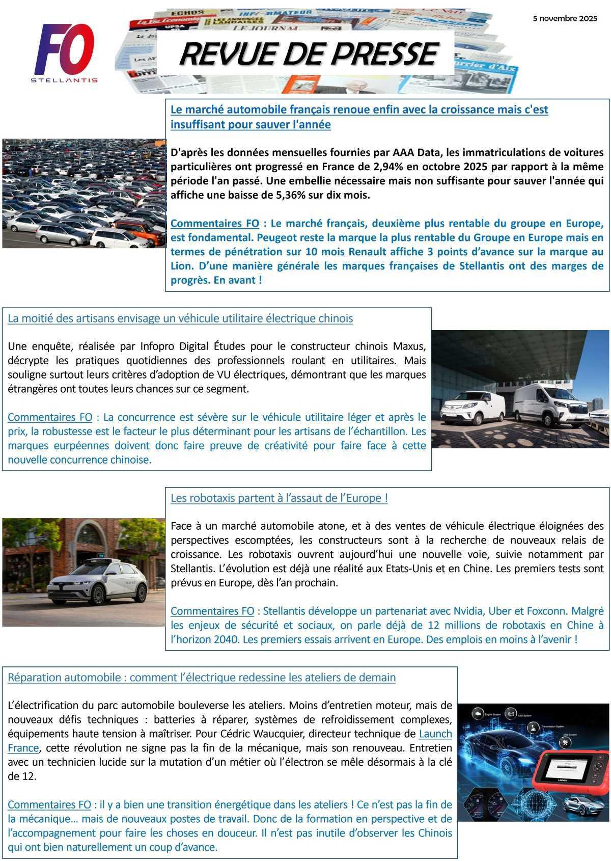 REVUE DE PRESSE FO, 5 novembre 2025