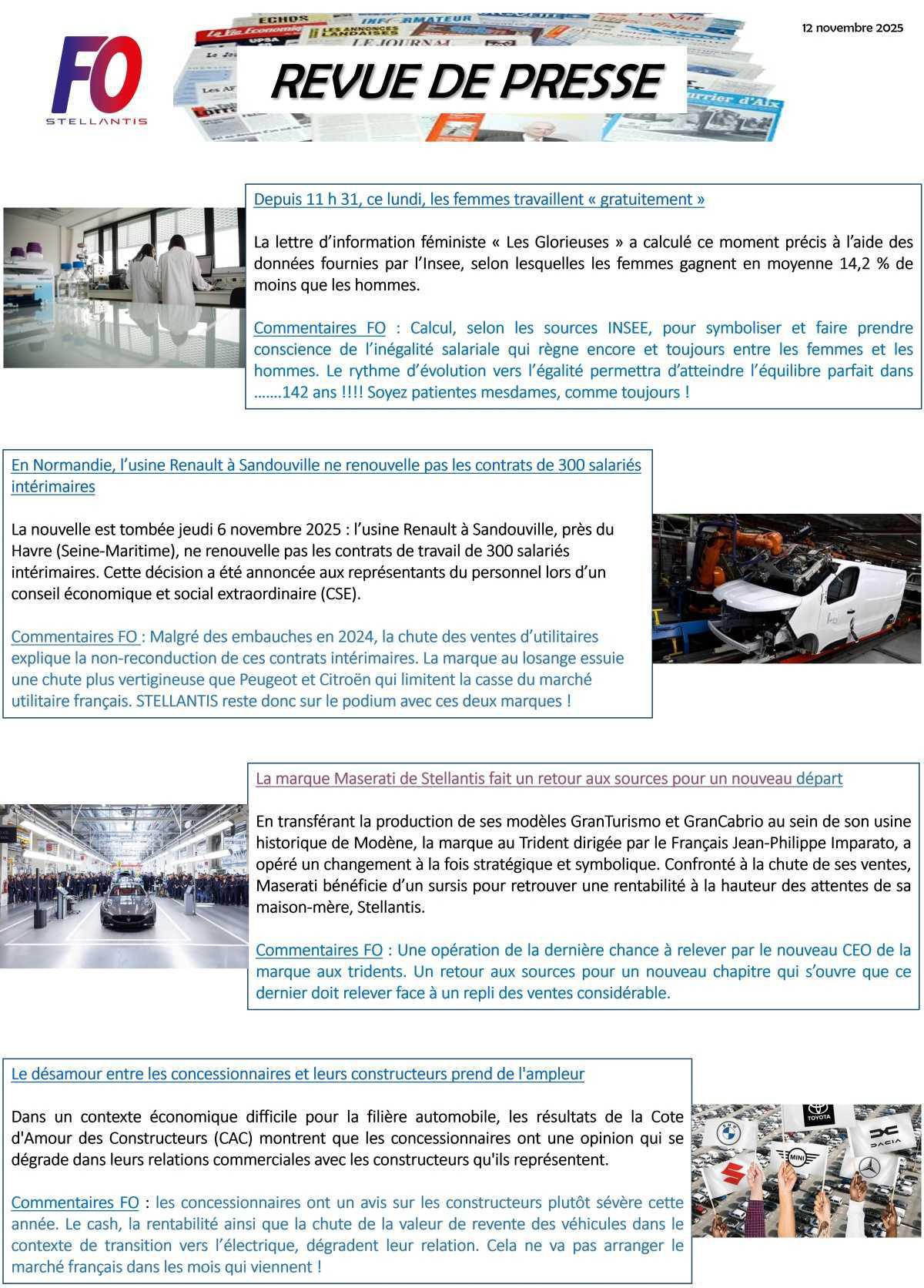 REVUE DE PRESSE FO, 12 novembre 2025