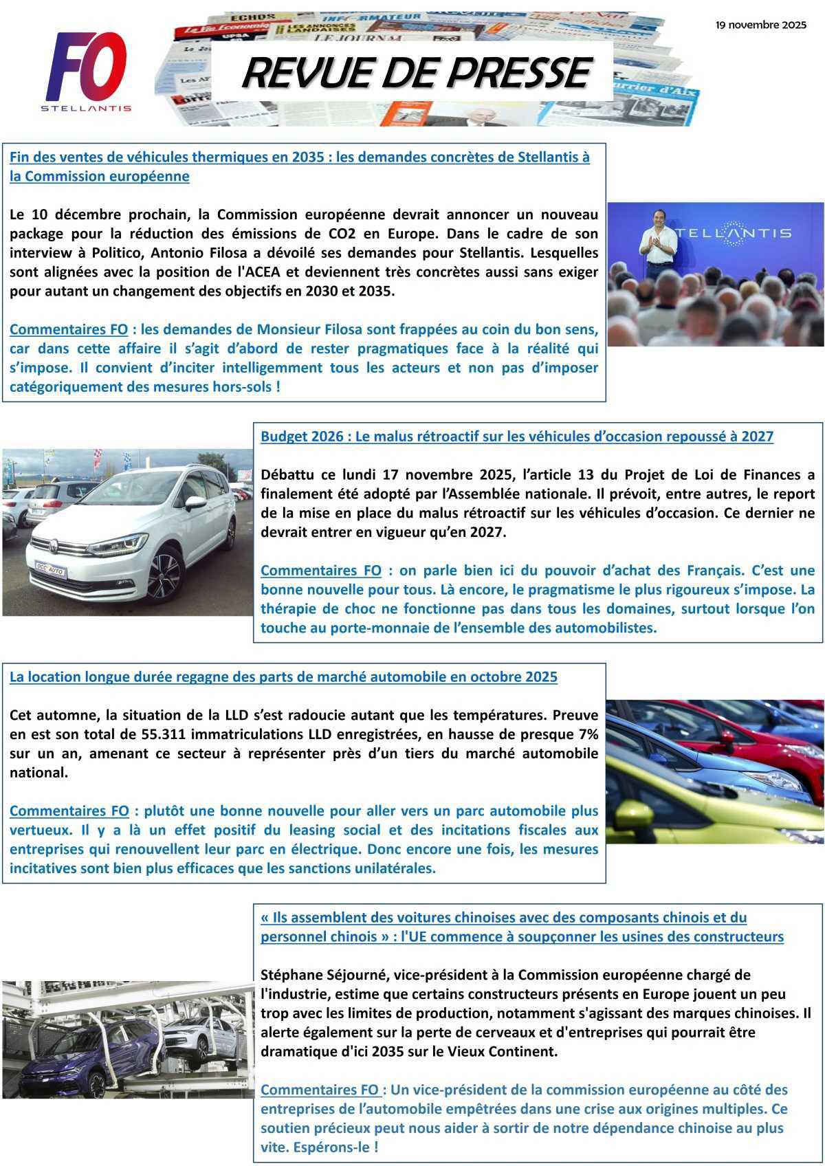 REVUE DE PRESSE FO, 19 novembre 2025