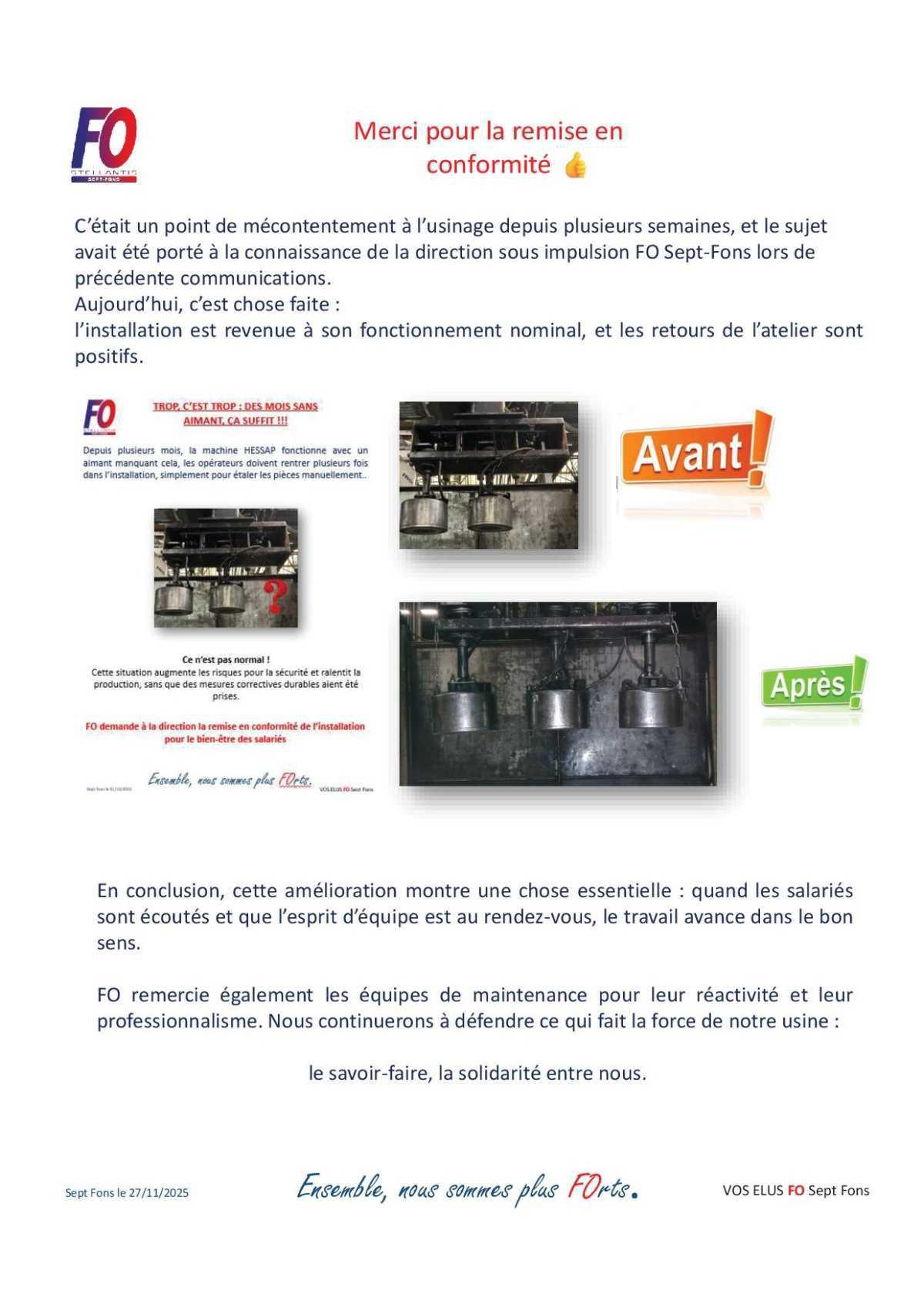 Les actions réalisées à l'usinage, merci aux contributeurs👏 