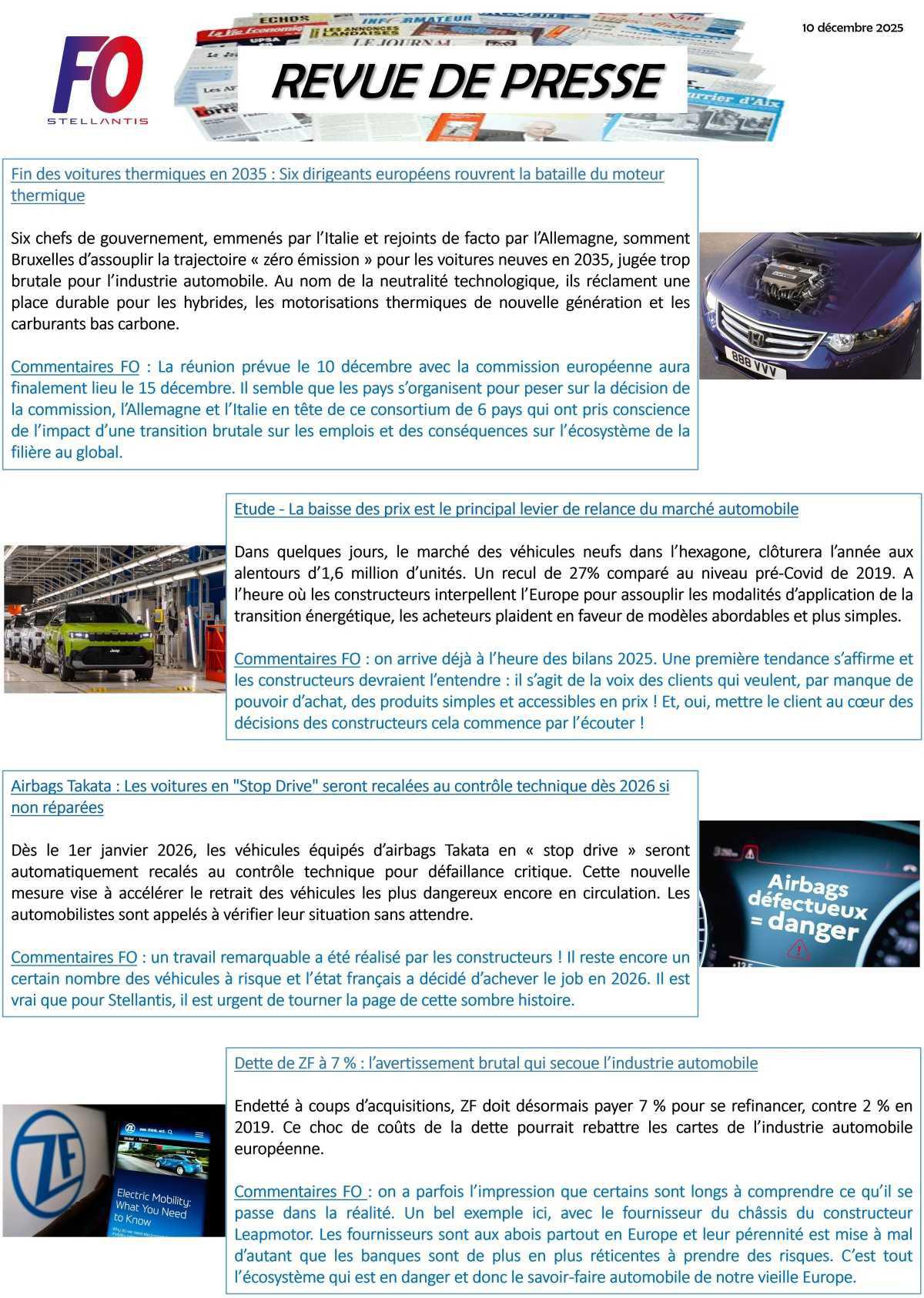 REVUE DE PRESSE FO, 10 décembre 2025