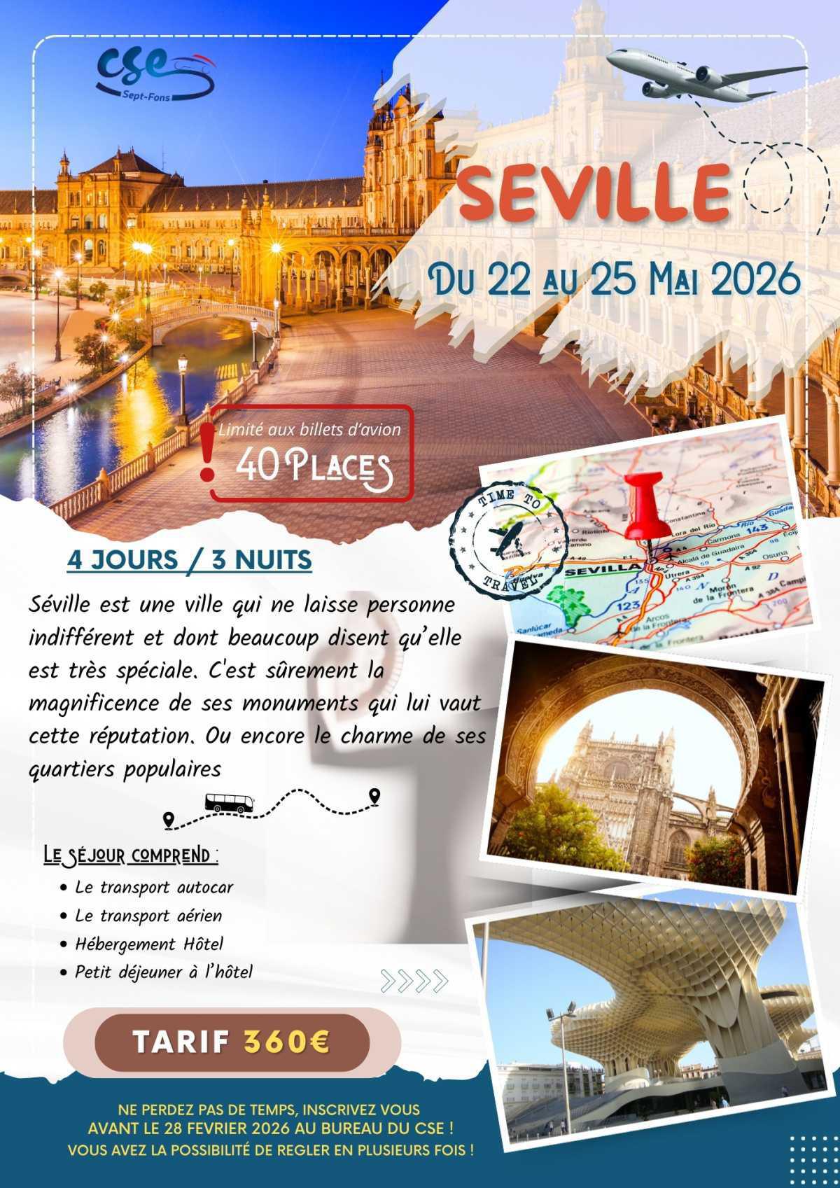 Voyage SEVILLE, 22 au 25 mai 2026.