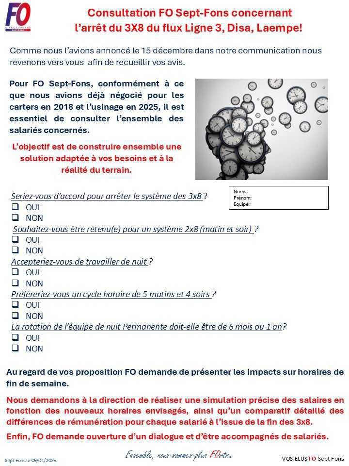 Consultation FO Sept-Fons concernant l'arrêt du 3/8 du flux L3, Disa, Laempe !!