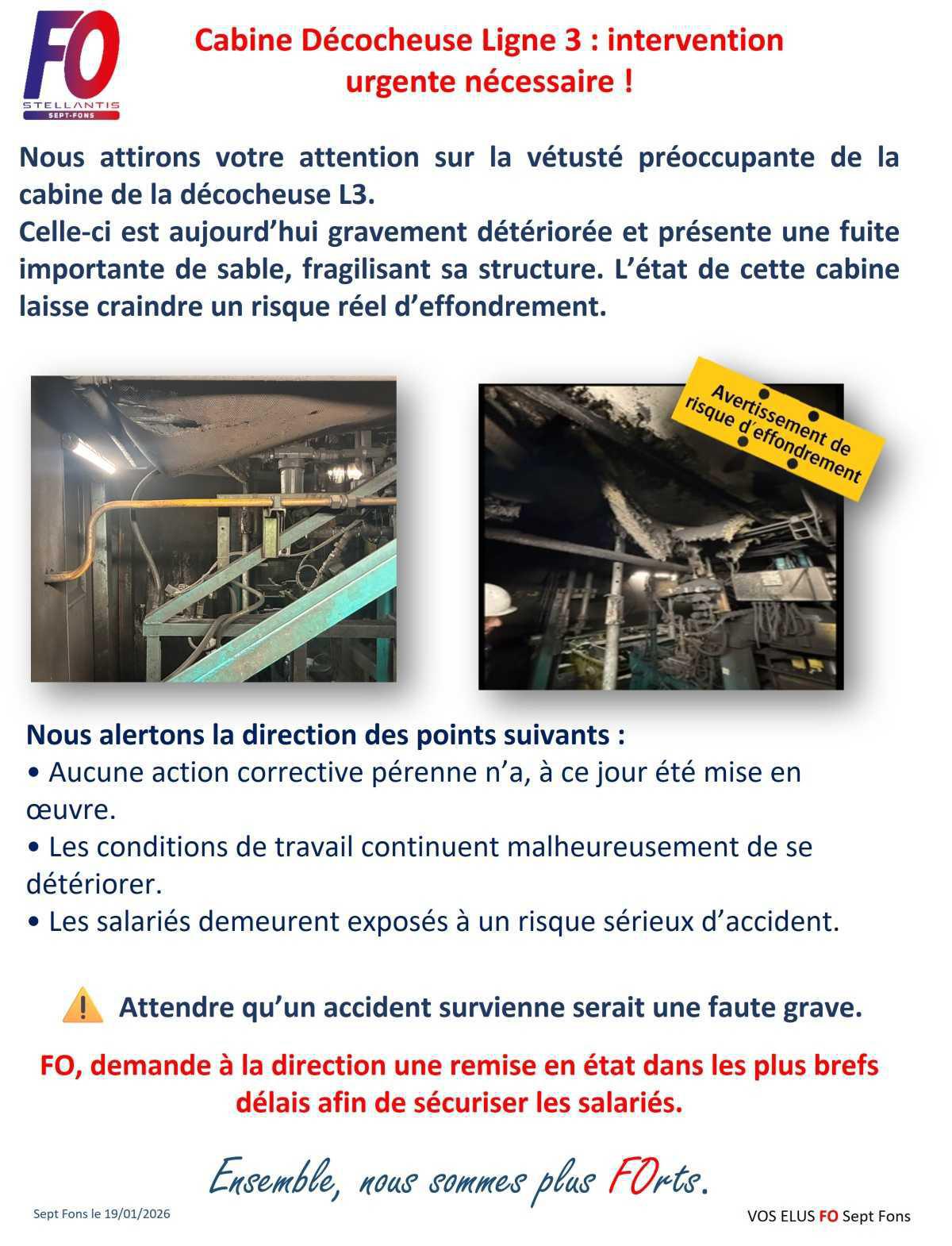 Cabine Décocheuse Ligne 3 : intervention urgente nécessaire !