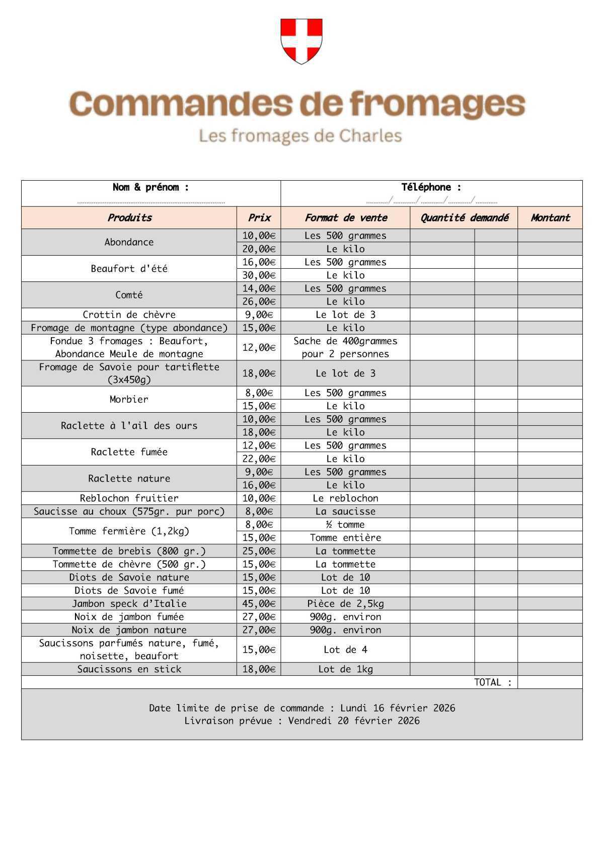 COOP : commande de fromages