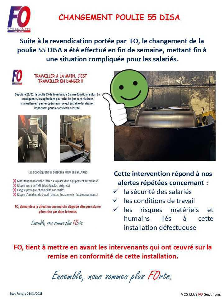 Changement poulie 55 DISA, Merci pour les salariés du secteur👏